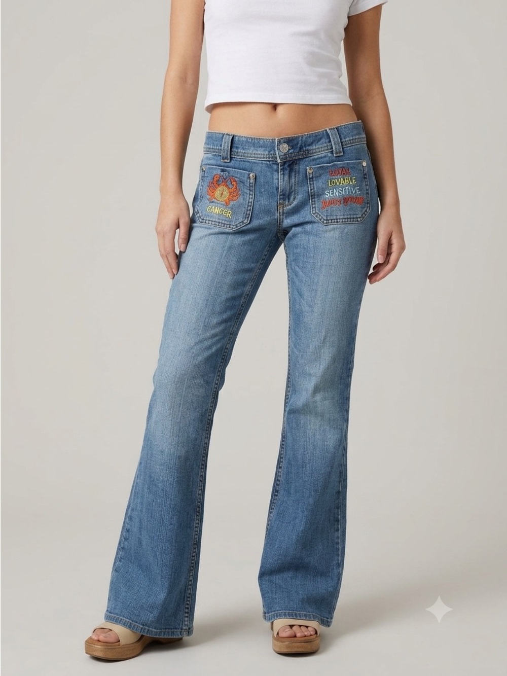 Vintage Y2K Juicy Couture Cancer Zodiac Low Rise Bootcut Jeans - 26" 🇺🇸